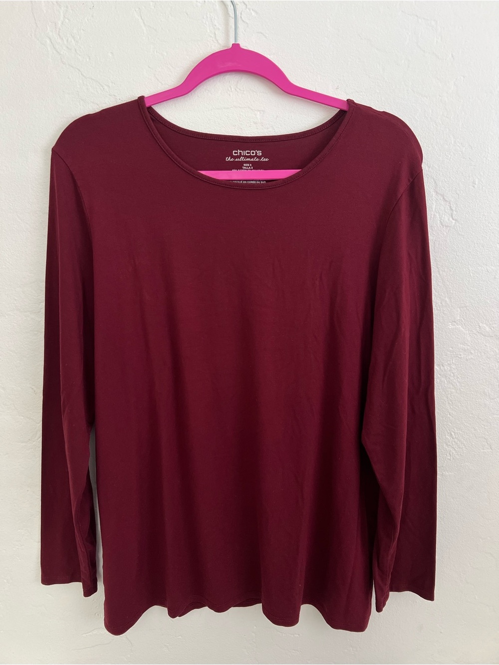 Chico's Women's Long Sleeve The Ultimate Tee - Burgundy